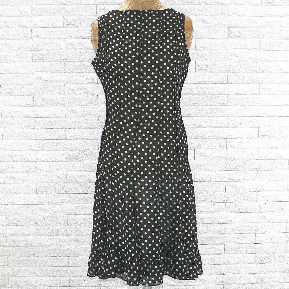 SANDRA DARREN Dress Sleeveless Polka Dot Ruffle Flowy Black Pastel Green 6
